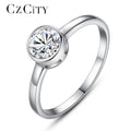 CZCITY Bezel Setting  Round CZ 1ct Delicate 925 Sterling Silver Wedding Rings for Women CZ Ring Fine Jewelry