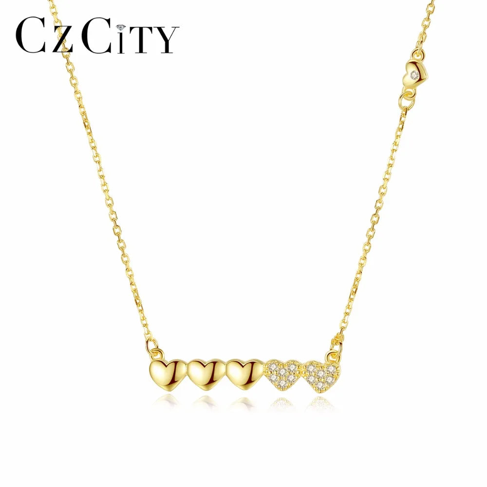 CZCITY Korean Style 925 Silver Small Cute Heart Shaped Pendant Necklace With Tiny CZ Crystal for Women Anniversary's Party Gift