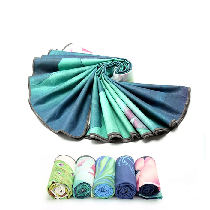 Wholesale Eco Friendly Custom Logo Printed Nonslip Purple Organic Microfiber Hot Anti Non Slip Non-Silp Yoga Mat Towel With Logo