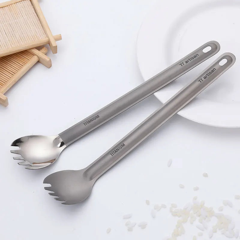 Chinese Products Ultra-Light Titanium Spork with Long Handle Spoon Cutlery for Camping  Accessories