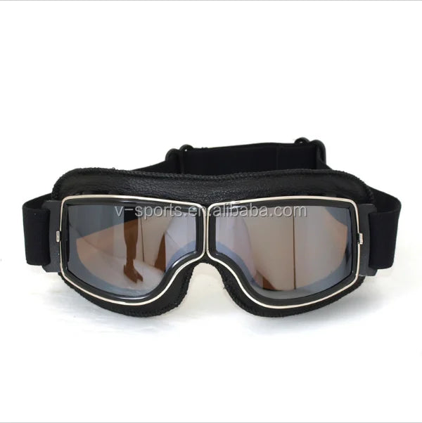 Brown Leather Frame with Clear Lens Vintage Goggles Motorcycle Mask Goggles