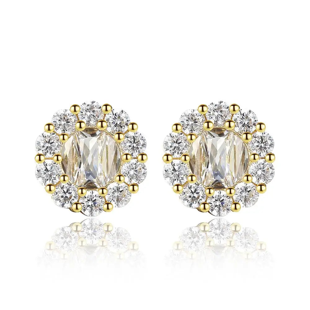 LUOTEEMI Small Flower Stud Earrings for Women a AA Cubic Zirconia Halo Earring Jewelry for Women