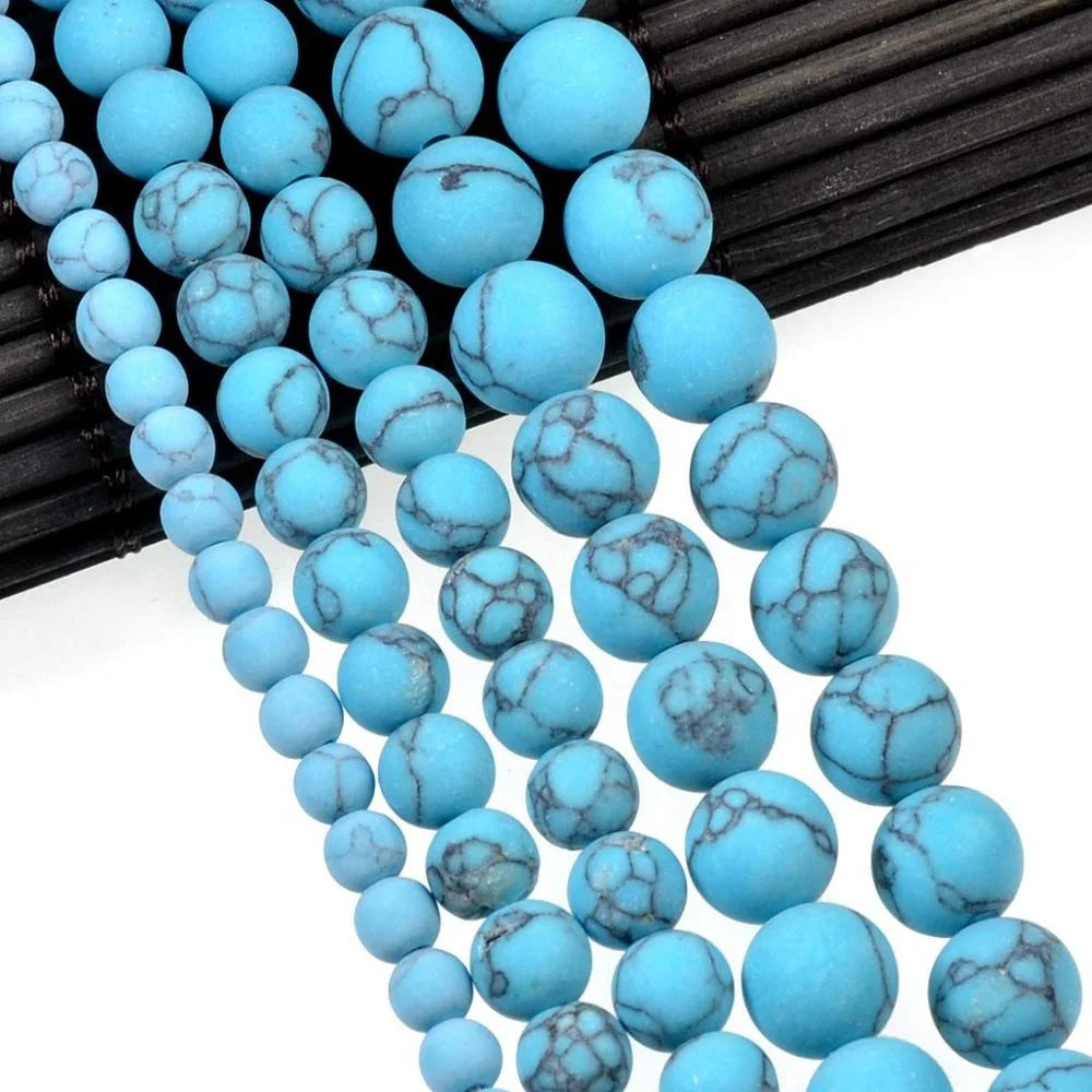 Wholesale Jewelry Making Beads Matte Frosted Blue Howlite Round Gemstone Loose Beads