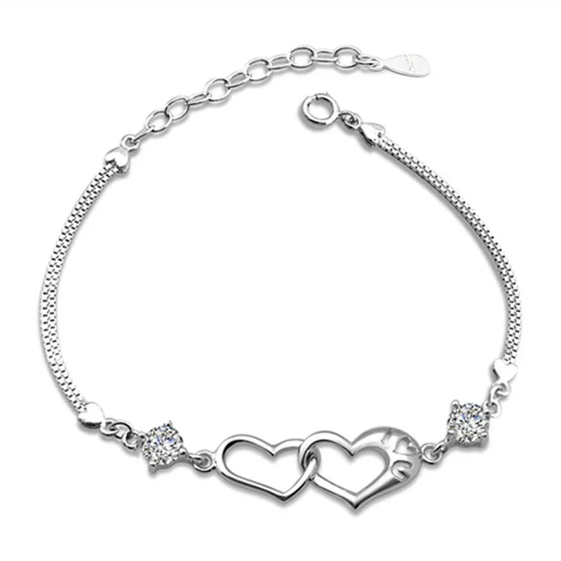 Silver Box Chain Infinity Heart Shape Lady Bracelet