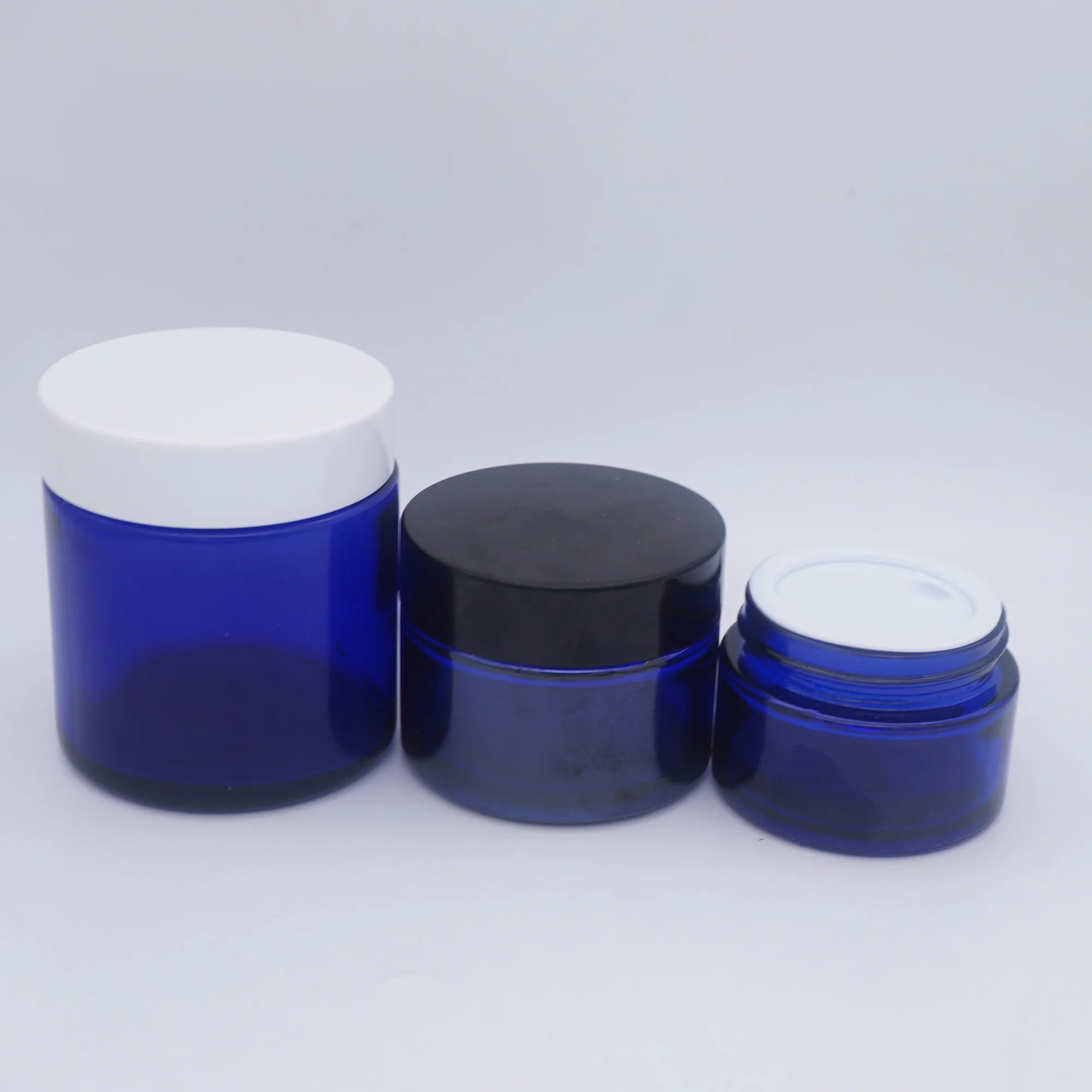 Blue Straight Sided Glass 4oz Cosmetic Jar for Face Cream