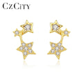 CZCITY Wholesale CZ Pave Star Brushed Earrings Sterling Silver Cute  Korea Stud Earring Gift for Girl  Fashion Jewelry