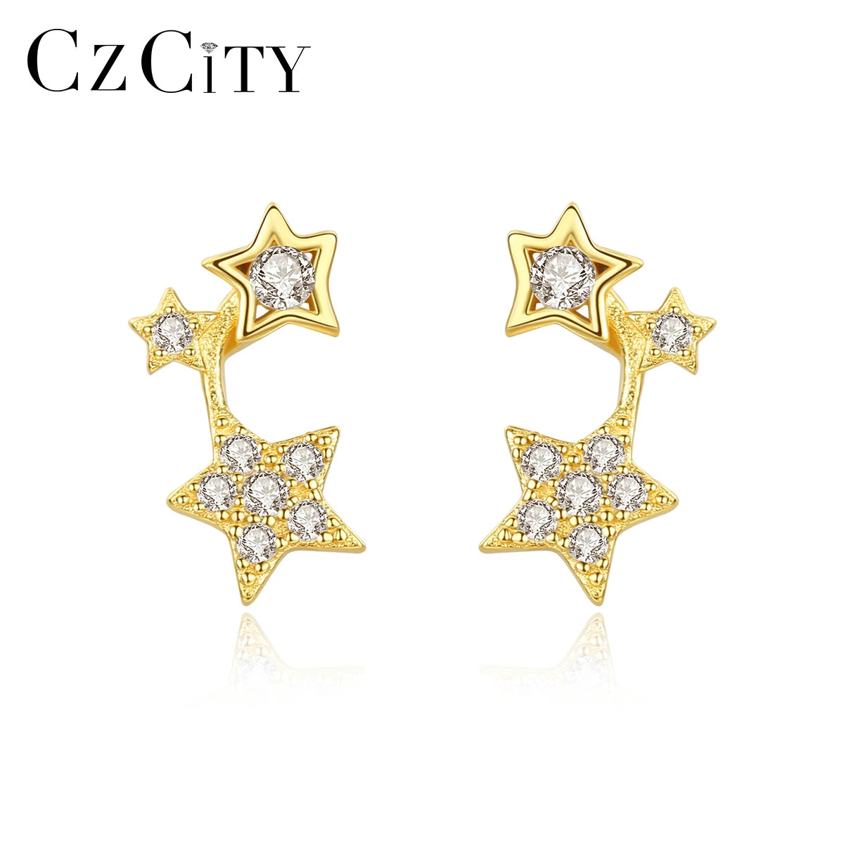 CZCITY Wholesale CZ Pave Star Brushed Earrings Sterling Silver Cute  Korea Stud Earring Gift for Girl  Fashion Jewelry
