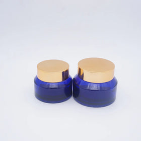 Cosmetic Package Blue Round Glass Jar 30 ml with Gold Lid