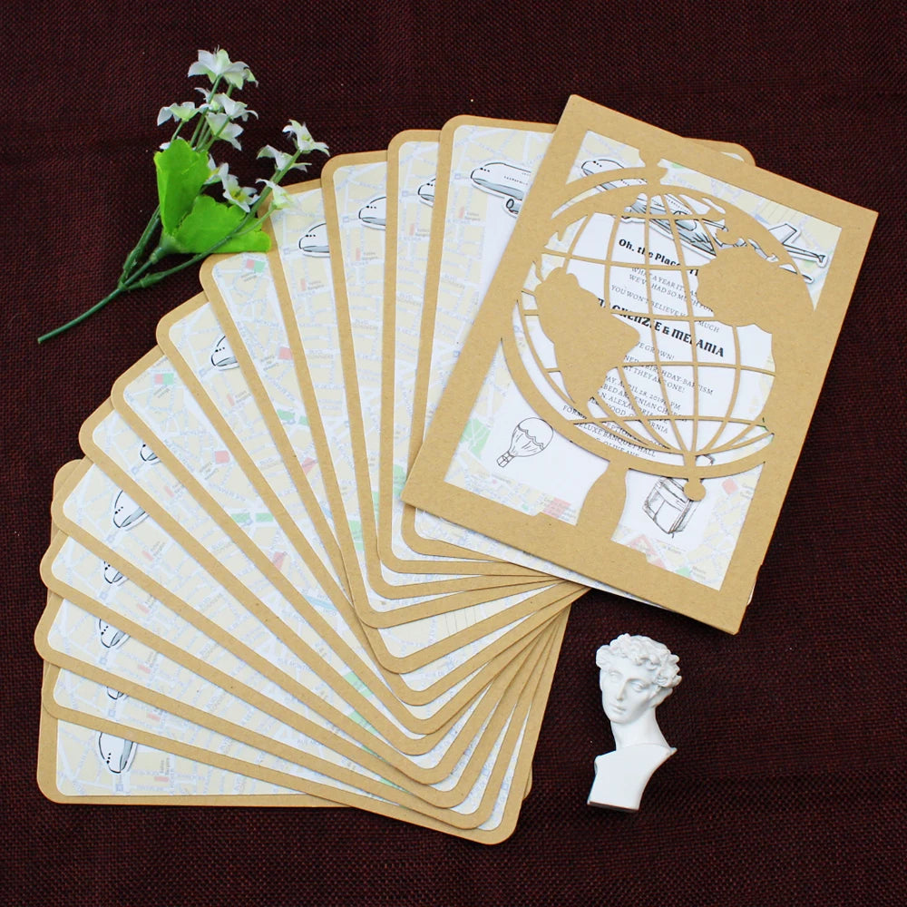 Laser Engraved Global Pattern Pocket Travel Souvenir Card Custom Paper Greeting Card Wedding Invitation
