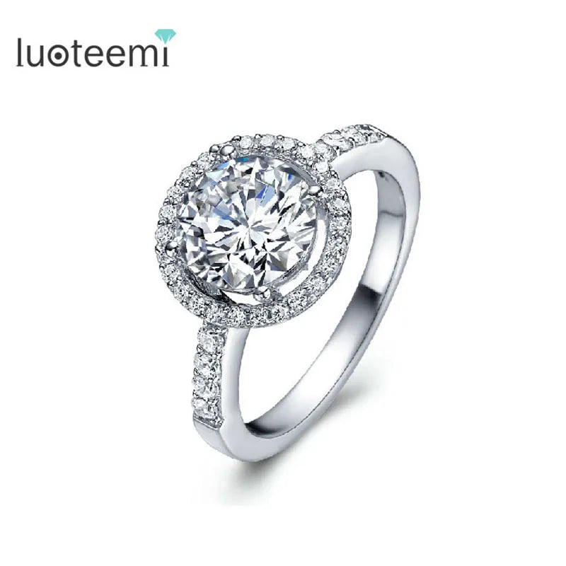 LUOTEEMI Wholesale JINSE Hearts & Arrows Ideal Cut Cubic Zirconia Diamond Women Fashion Engagement Sona Ring