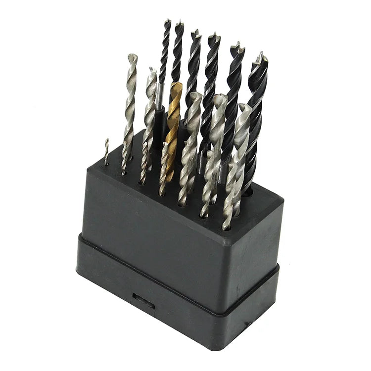 BORUI HSS Combination Drill Bit Set Mixed HCS Wood and HSS Metal for Wood Drilling in Plastic Box 19PCS Inch OEM 1/4 Plain