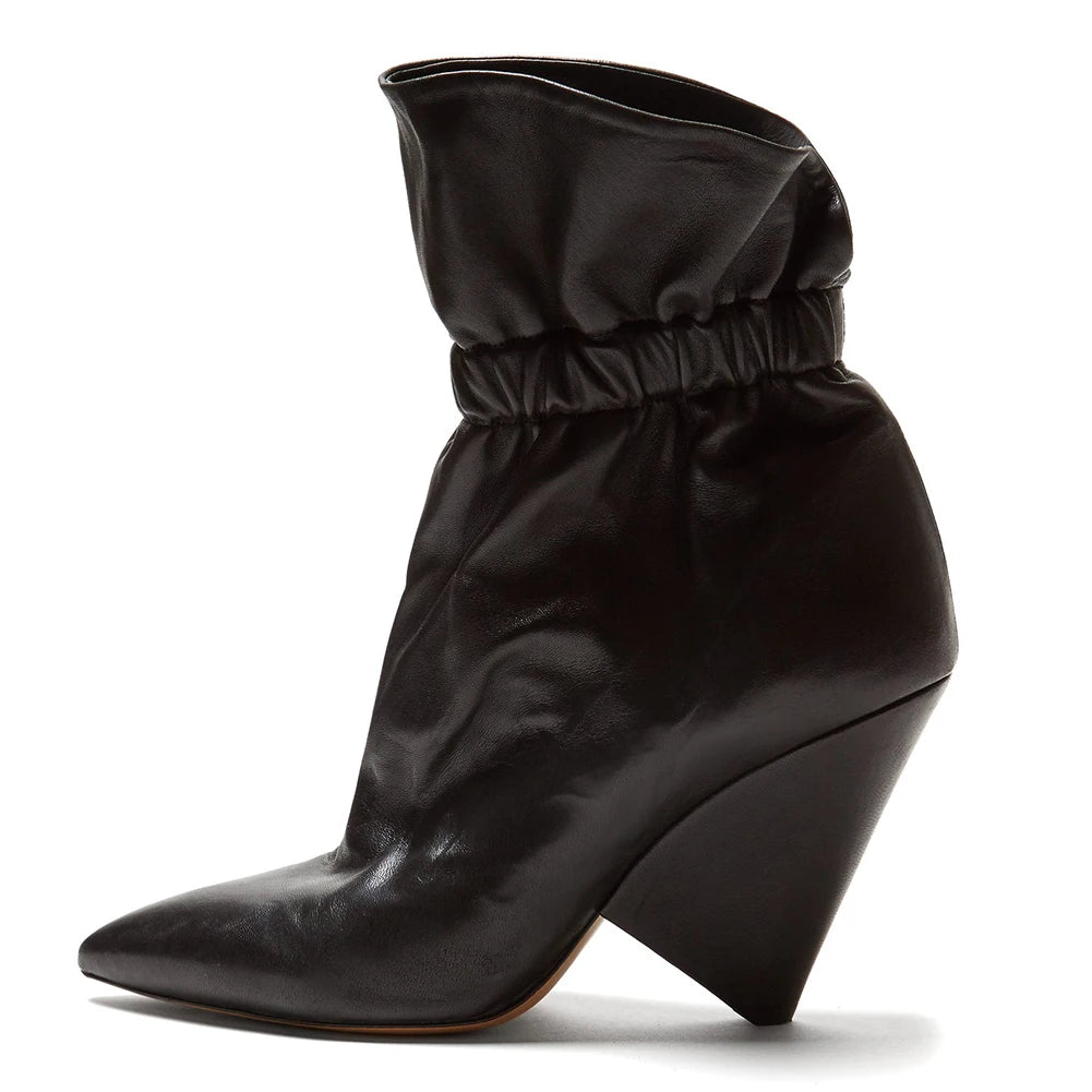 2018 Trendy Stylish Cute Autumn Pointed Toe Wedge High Heeled Ladies Short Booties Black Cone Heel Elasticized Woman Ankle Boots