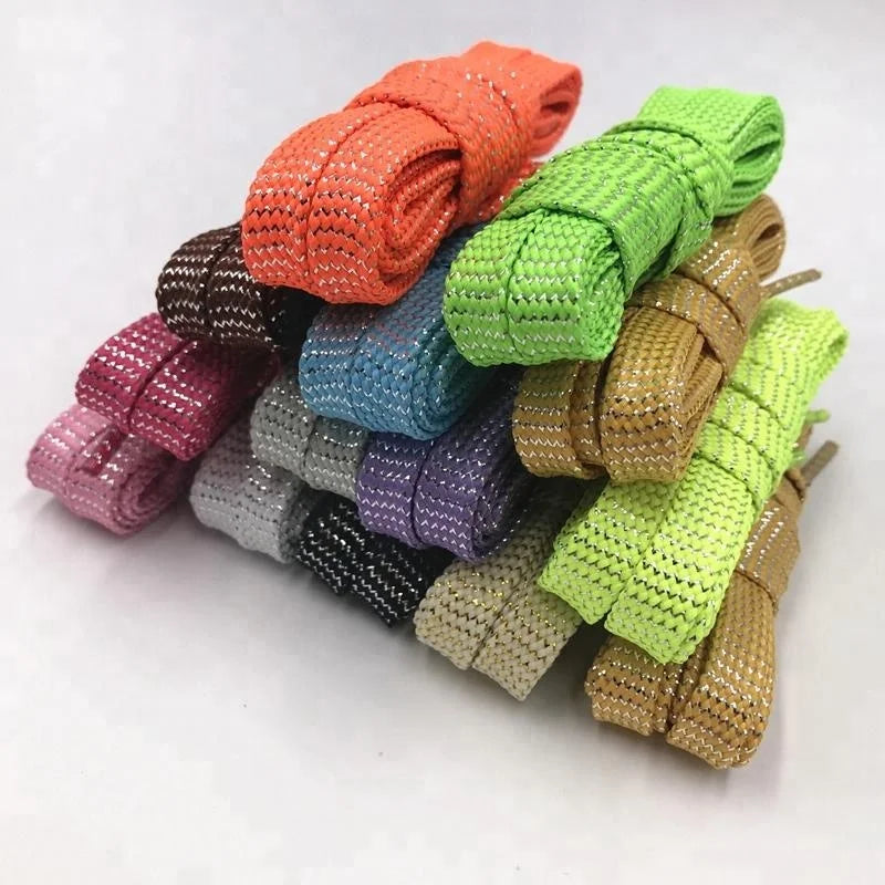 Manufacturer's New Style Colorful Glitter Polyester Metallic Yarn Shoelaces Excellent Quality Flat Transparent Tips 8-10mm for