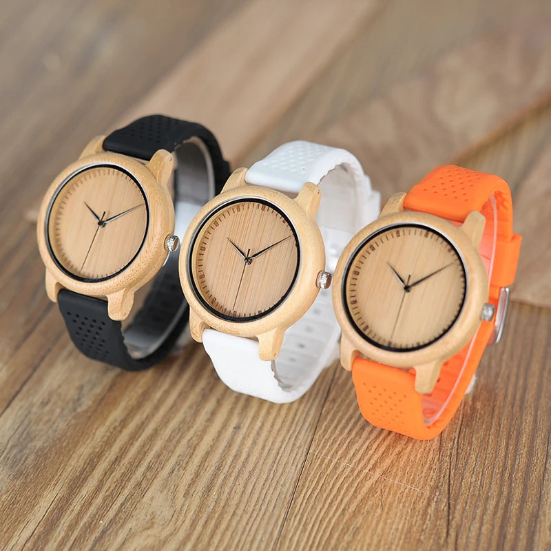For BOBO BIRD 2020 Luxury Sports Watch Analog Quartz Movement with Bamboo Colorful Silicone Strap Fashionable Analog Dial