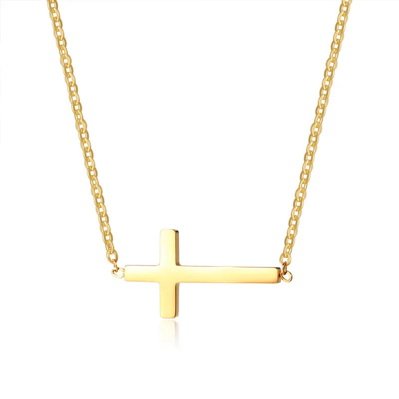 Newest Design Christian Jewelry Gold Silver Rose Gold Stainless Steel  Exquisite Transverse Cross Pendant Necklace
