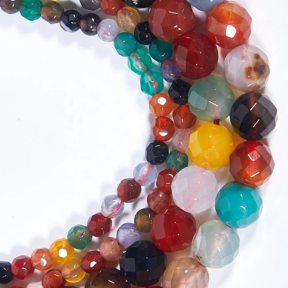 Factory Wholesale Rainbow Agate Round Cutting Faceted Beads Well Polished Round Loose Beads for Jewelry Making