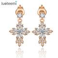 LUOTEEMI Cheap Wholesale Trendy European Design Rose Gold Plated Clear a AA Zircon Women Cross Earrings