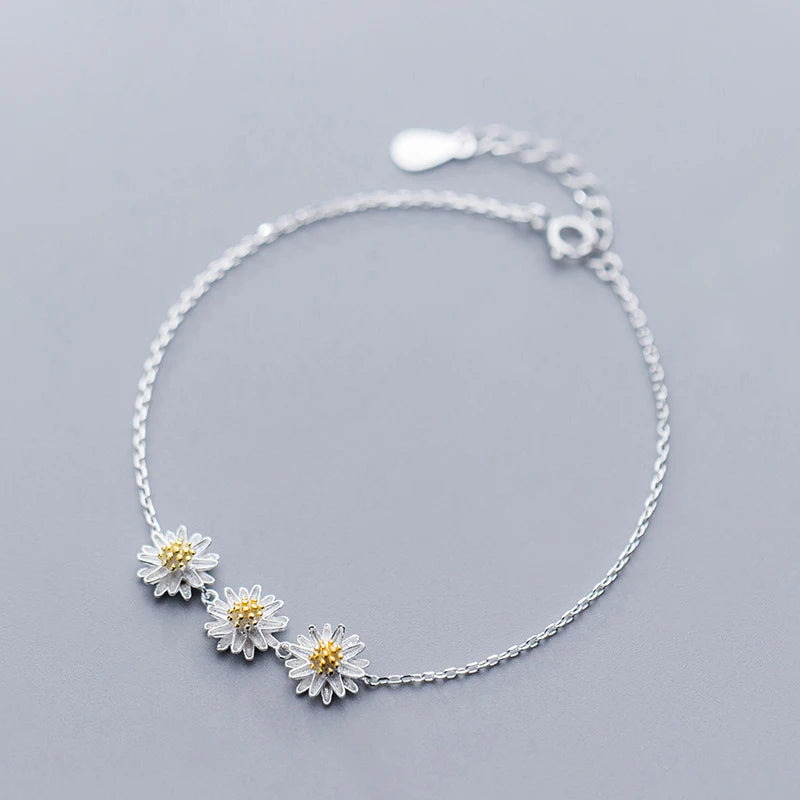 Fashion Lovely Silver Daisy Flower Charm Bracelets for Women 925 Sterling Silver Jewelry Wholesale