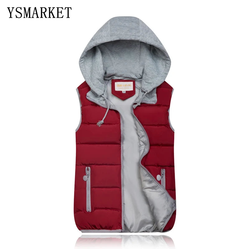 YSMARKET Winter Women Vest Cotton Liner Waistcoat Hooded Down Removable Hood Female Warm Jacket Outerwear Plus Size E005