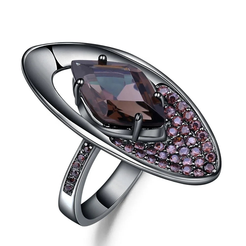 Abiding C41 925 Italian Natural Gemstone Smoky Quartz Jewelry Solid Sterling Silver Ring Women