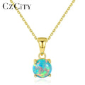 CZCITY Pure Sterling Silver 925 Necklaces for Women Colorful Round Fire Opal Pendant Necklace Exquisite Jewellery Christmas Gift