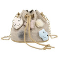 Fur Ball PU Leather Italy Handbag Straw Rattan Drawstring Knit Handbags Summer Women Bags Clear Crossbody Bag  Ladies Handbag