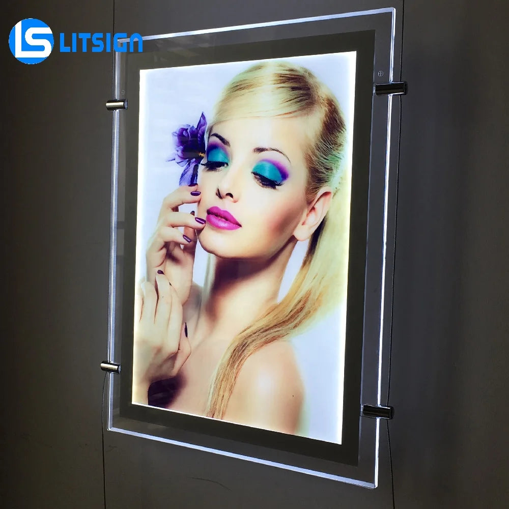 Led Illuminated Magnetic Wall Mount Single Sided 7000Lux Brightness Eco-Friendly for A2 A3 A4 Hanging Acrylic Picture Frames