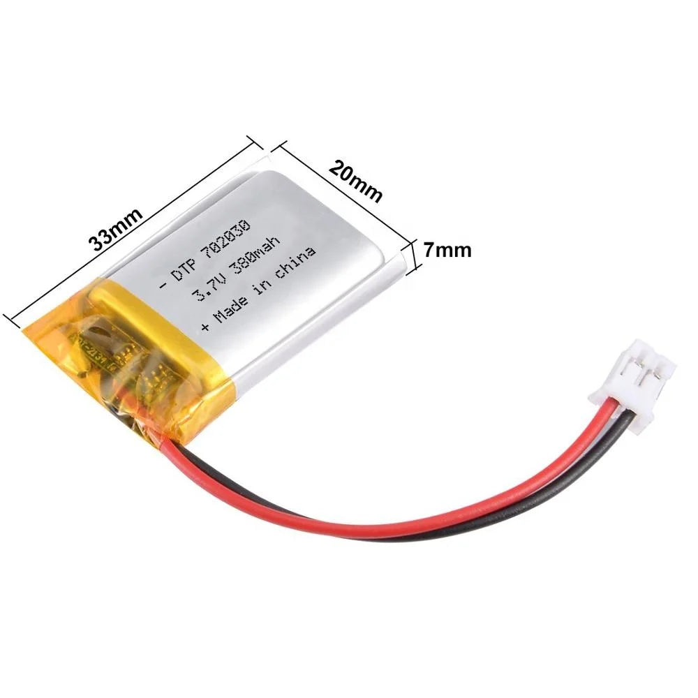DTP Manufacturer Lipo 3.7v 380mah 702030 Rechargeable Lithium Polymer Battery
