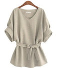 Summer Women Blouses Linen Tunic Shirt V Neck Big Bow Batwing Tie Loose Ladies Blouse Female Top for Tops 5XL 10% off