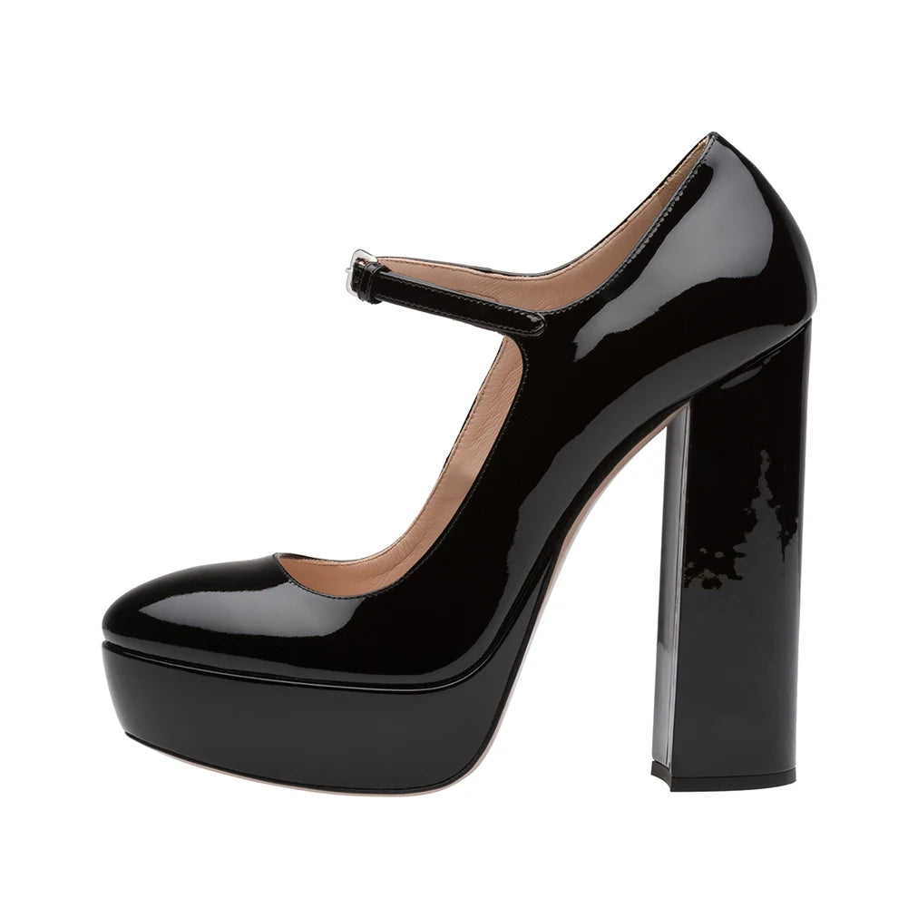 Ladies Evening Dress Heels Chunky Heel Summer Shoes 2019 Women Patent Black Red Round Toe Platform Sky High Mary Jane Pumps