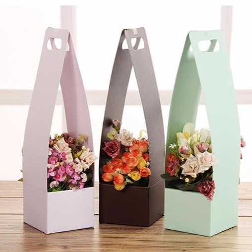 Long Square Flower Paper Gift Carrier with Embossing Matt Lamination & UV Coating-Luxury Foldable Packaging