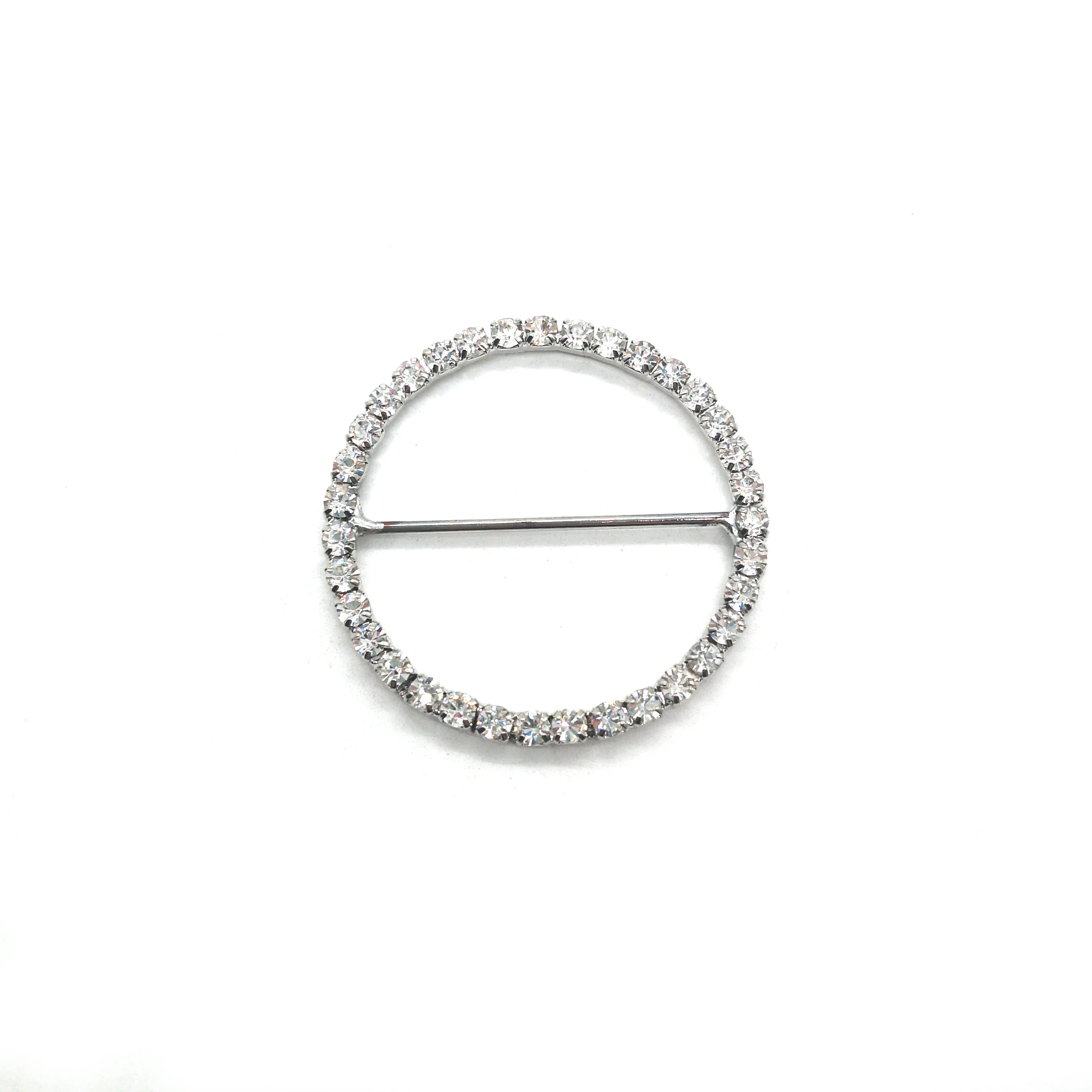 Wholesale 40mm Round Shape Rhinestone Buckle Slider for Wedding Invitation Ribbon Wedding Chair Sash Buckles