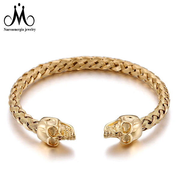 Viking Jewelry 18K Gold Plated Skull Men Luxury Bracelet 316 Stainless Steel Mens Bangle