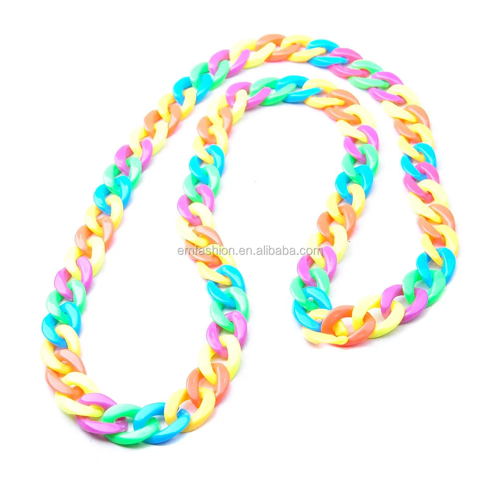Candy Color Neon Fluorescence Buddhism Unisex Acrylic Butterfly Chain Link Rainbow Hiphop Anniversary Necklace-Fashionable