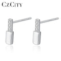 CZCITY CZ Silver Trendy Jewelry  925 Sterling Silver Exquisite Geometric Tiny Small Stud Earrings for Women