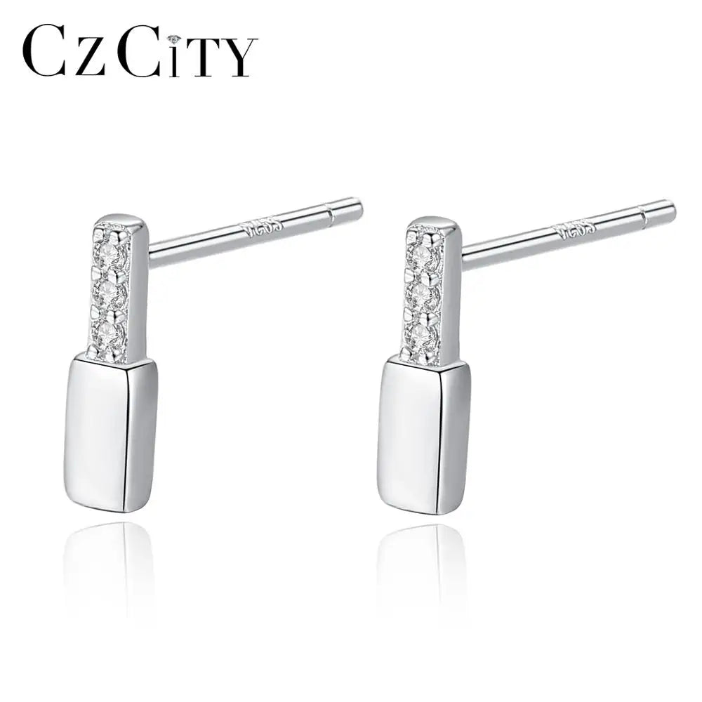 CZCITY CZ Silver Trendy Jewelry  925 Sterling Silver Exquisite Geometric Tiny Small Stud Earrings for Women