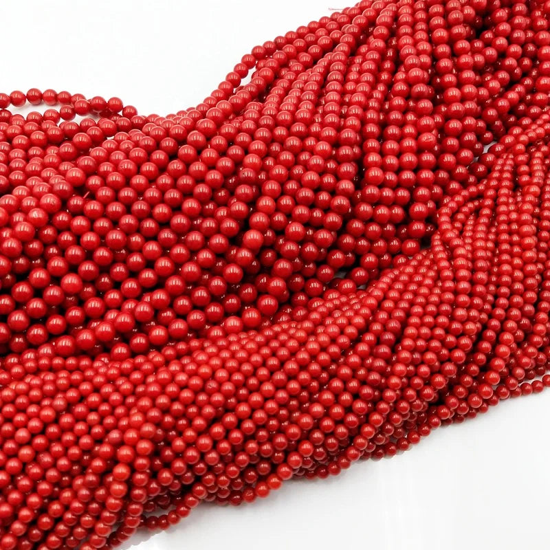 Natural Red Sea Bamboo White Pink Coral Round Shape Loose Beads 4mm 6mm 8mm DIY Fashion Jewelry Necklace Making Bracelets Stand
