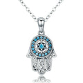 GN02 Vintage 925 Sterling Silver Boho Zircon Fatima Hamsa Hand Evil Eye Pendant Necklaces for Women Turkish Lucky Fine Jewelry