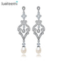 LUOTEEMI Fashion Accessories Vintage Jewelry Micro Inlay a AA Cubic Zirconia Wedding Dangle Pearl Earrings