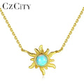 CZCITY Sun Shape Flower Pendant Vintage Opal Necklace for Girls 925 Sterling Silver Jewelry