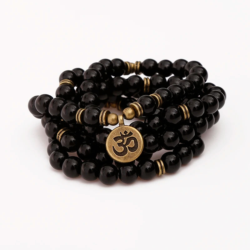 Mala Beads 108 Beads Prayer Wrist Wrap Yoga Meditation Jewelry Black Stone Charm Bracelet