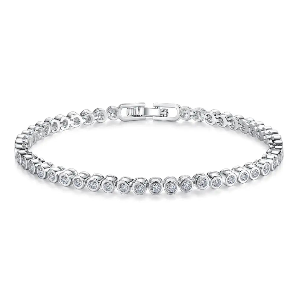LUOTEEMI Wholesale Luxury Platinum Plated Genuine Round Clear CZ Bridal Wedding Women Tennis Chain Bracelet