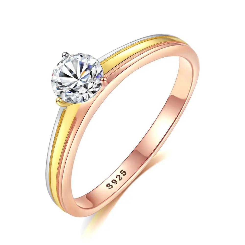 CZCITY 18K Gold Plating Engagement Cubic Zirconia S925 Sterling Silver Rings for Women