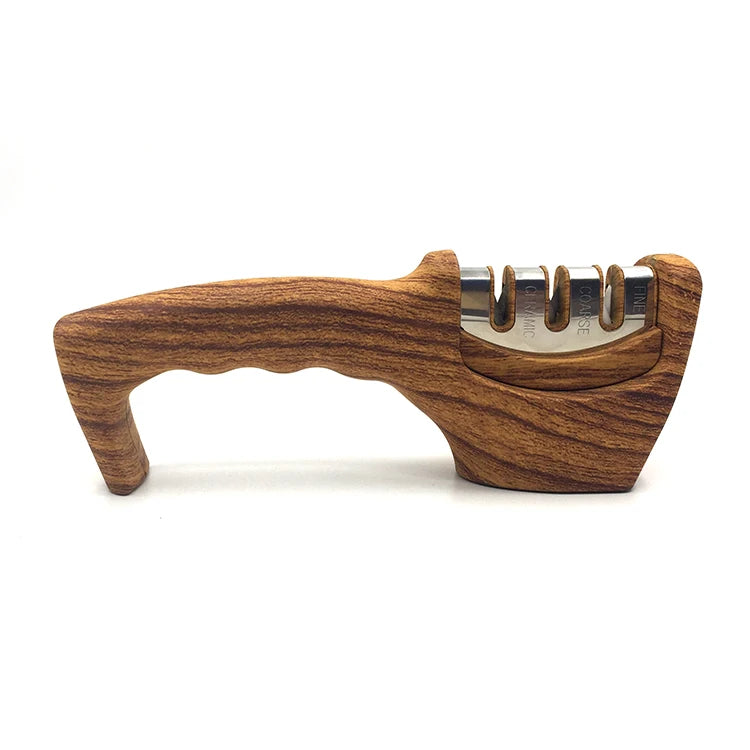 3 Stage Wooden Grained Knife Sharpener Kitchen Knife Accessories
