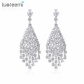 LUOTEEMI New Geometric Cubic Zirconia Paved Teardrop Tassel Dangle Earrings for Women Wedding Jewelry Gift Drop Earrings
