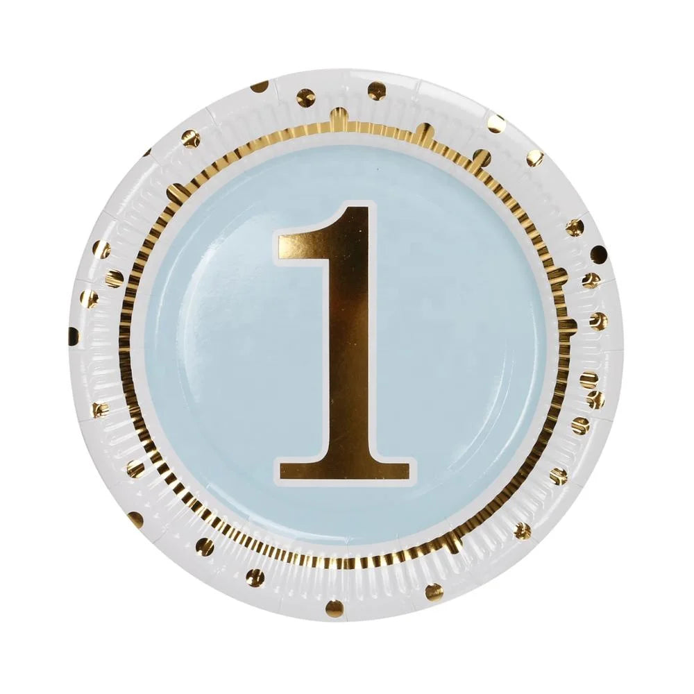 Wholesale Eco-Friendly Disposable 250gsm Blue Gold Rim 9 Inch Biodegradable Compostable Paper Plates