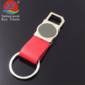 Factory Art and Craft Custom Logo Metal Car Key Tag Leather Chain Round Key Ring Keyring Pu Leather Keychains