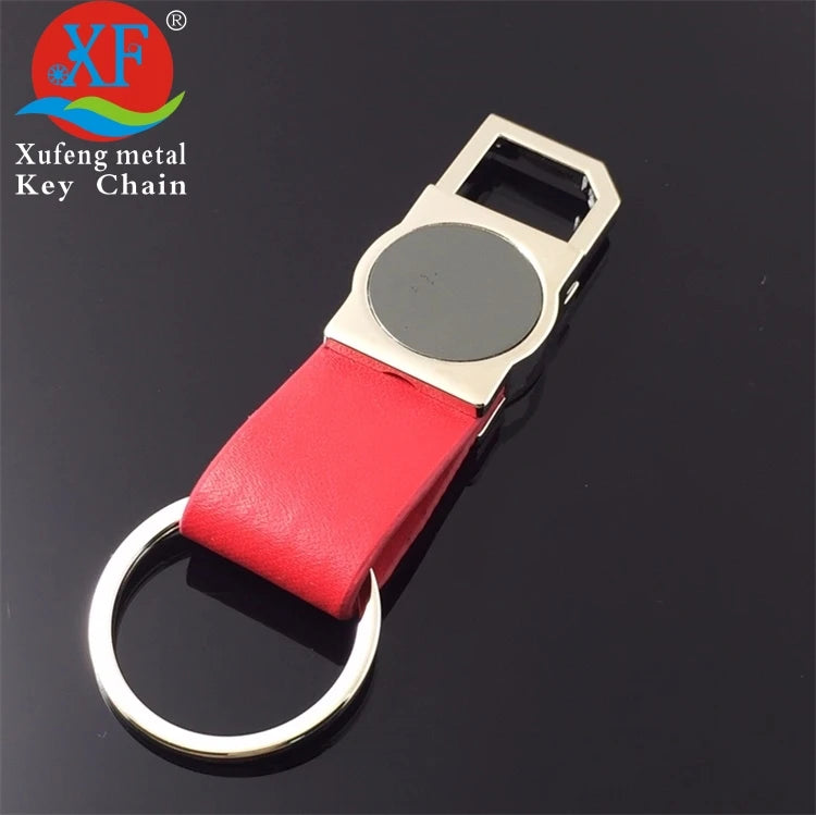 Factory Art and Craft Custom Logo Metal Car Key Tag Leather Chain Round Key Ring Keyring Pu Leather Keychains