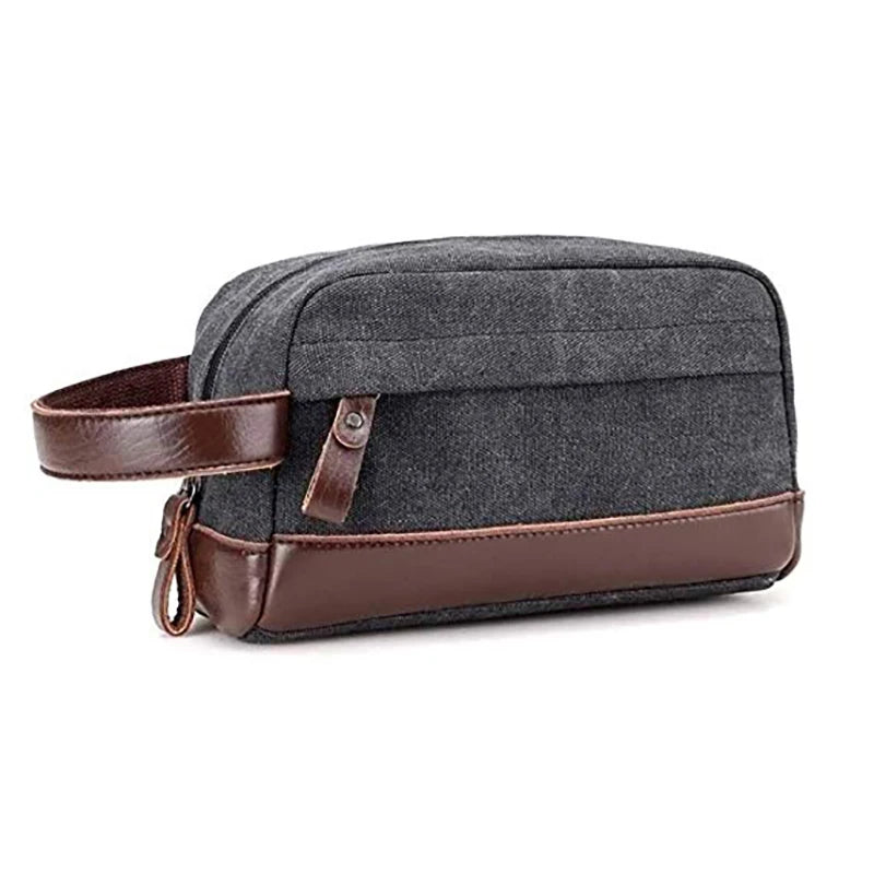 Leather Label logo Custom PU Handle Strong Base Wrist Purse Wax Canvas Clutch Retro Cosmetic Bags
