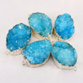 JF8331 High Quality Sparkly Silver Plated Jewelry Natural Quartz Aqua Blue Druzy Connectors for Bracelet Making